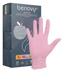 BENOVY Nitrile TrueColor, перчатки нитриловые, розовые, S, 50 пар в упаковке