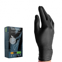 BENOVY Nitrile Chlorinated, перчатки нитриловые, черные, M, 100 пар в упаковке