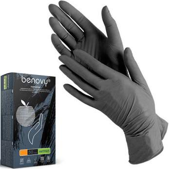 BENOVY Nitrile, перчатки нитриловые, серые, S, 50 пар в упаковке